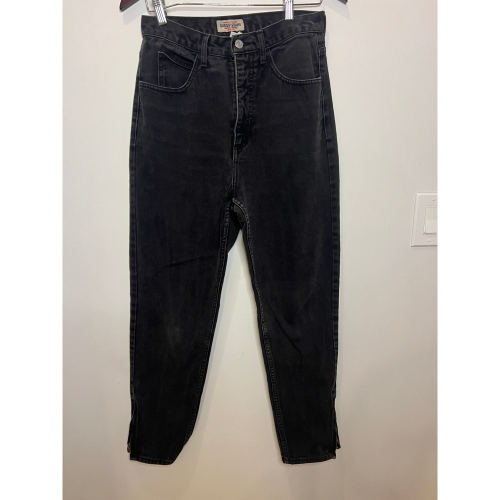 Vintage Guess Jeans Black High Waisted Tapered Ankle Zip Made in USA Style 39015